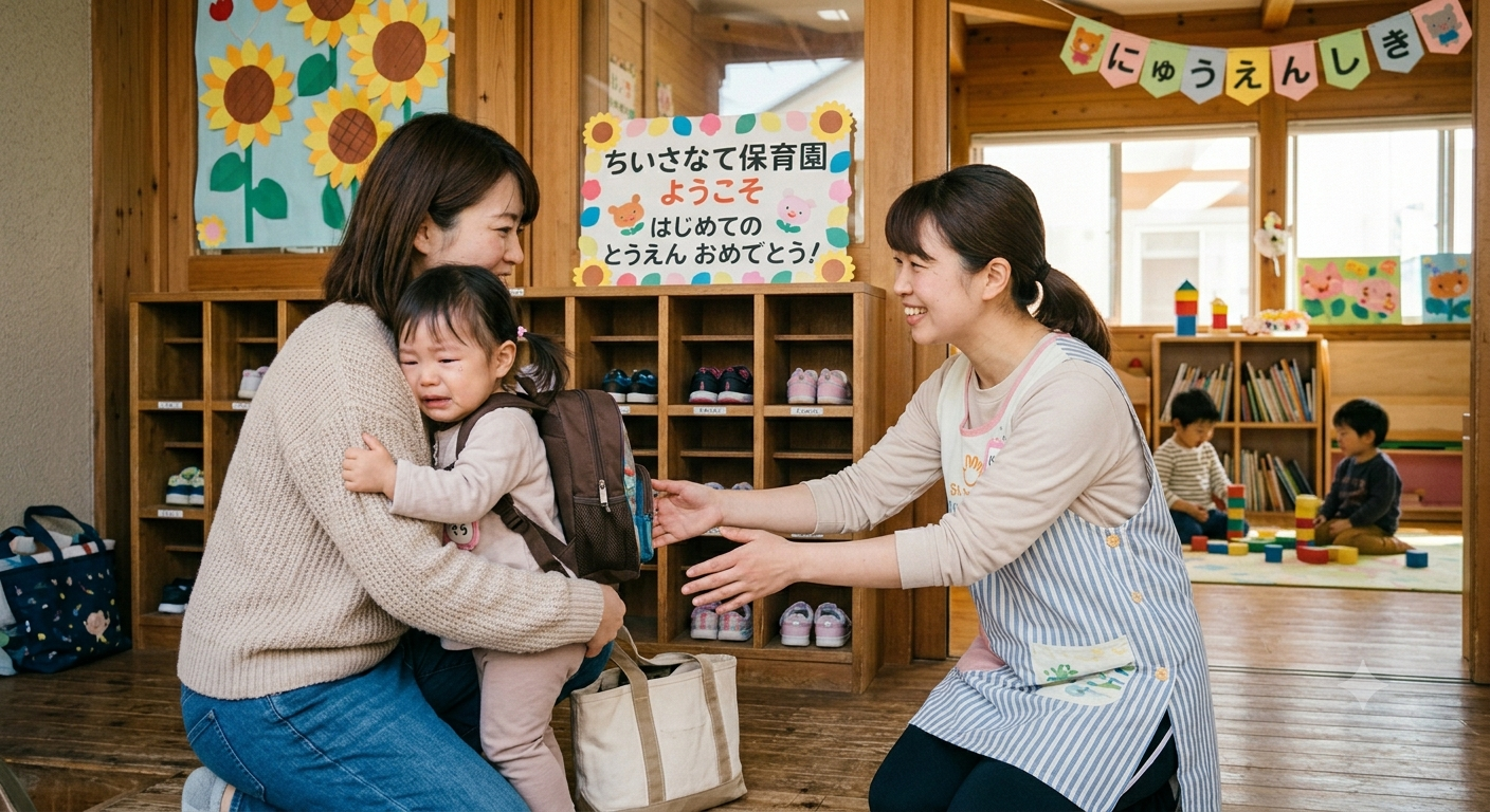 はじめての登園のようす
